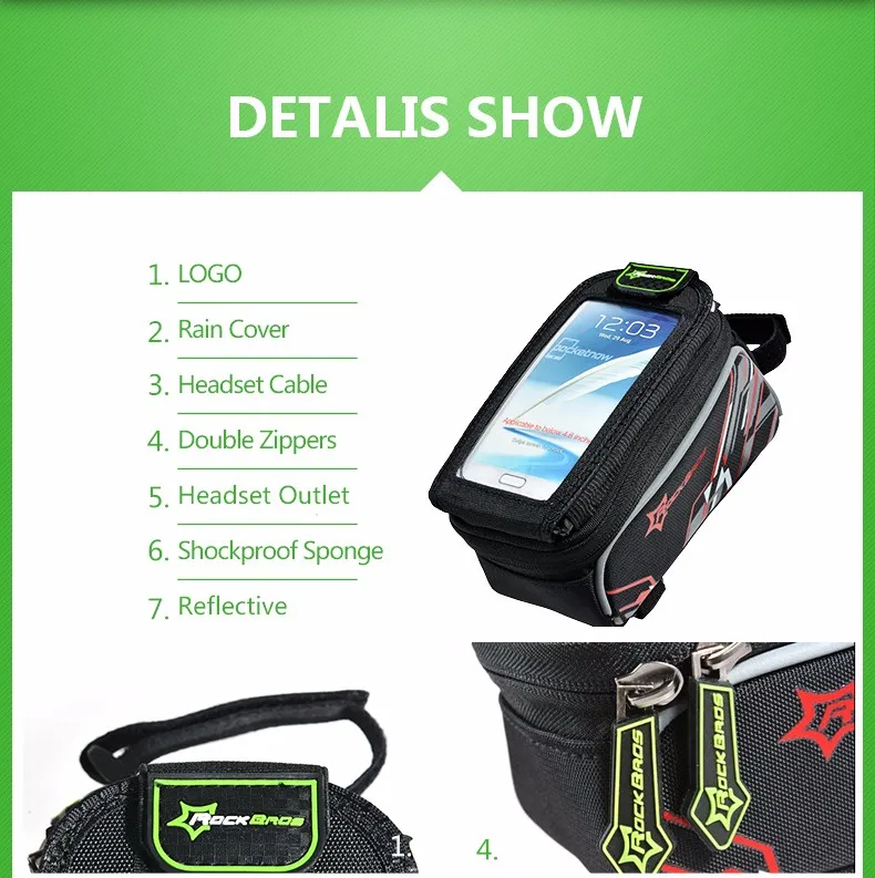Top ROCKBROS Waterproof MTB Bike Bicycle Front Top Frame Handlebar Bag Cycling Pouch Touchscreen Panniers Reflective Bags 2 Sizes 19