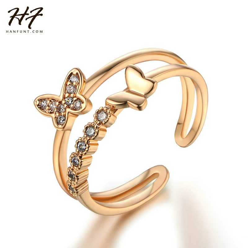 

Exquisite Butterfly Shaped Open Ring Rose Gold Color CZ Crystal Rings for Women Aneis De Ouro Jewelry R349-5 R350-1