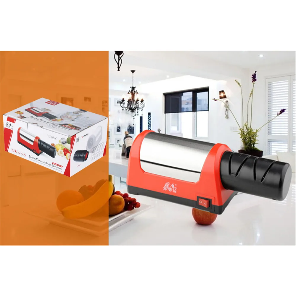 GRINDER Kitchen Sharpening Stone Two Stages Diamond Kitchen Knife 2 slot Electric Diamond Steel Ceramic Knife Sharpener EU plug01