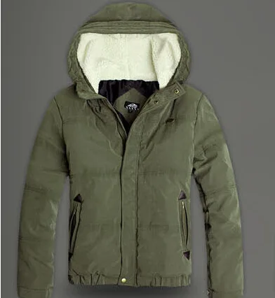 

Winter Jacket Men Hooded Flocking Parka Men's Winter Woolen Thickened Coats Army Green Color