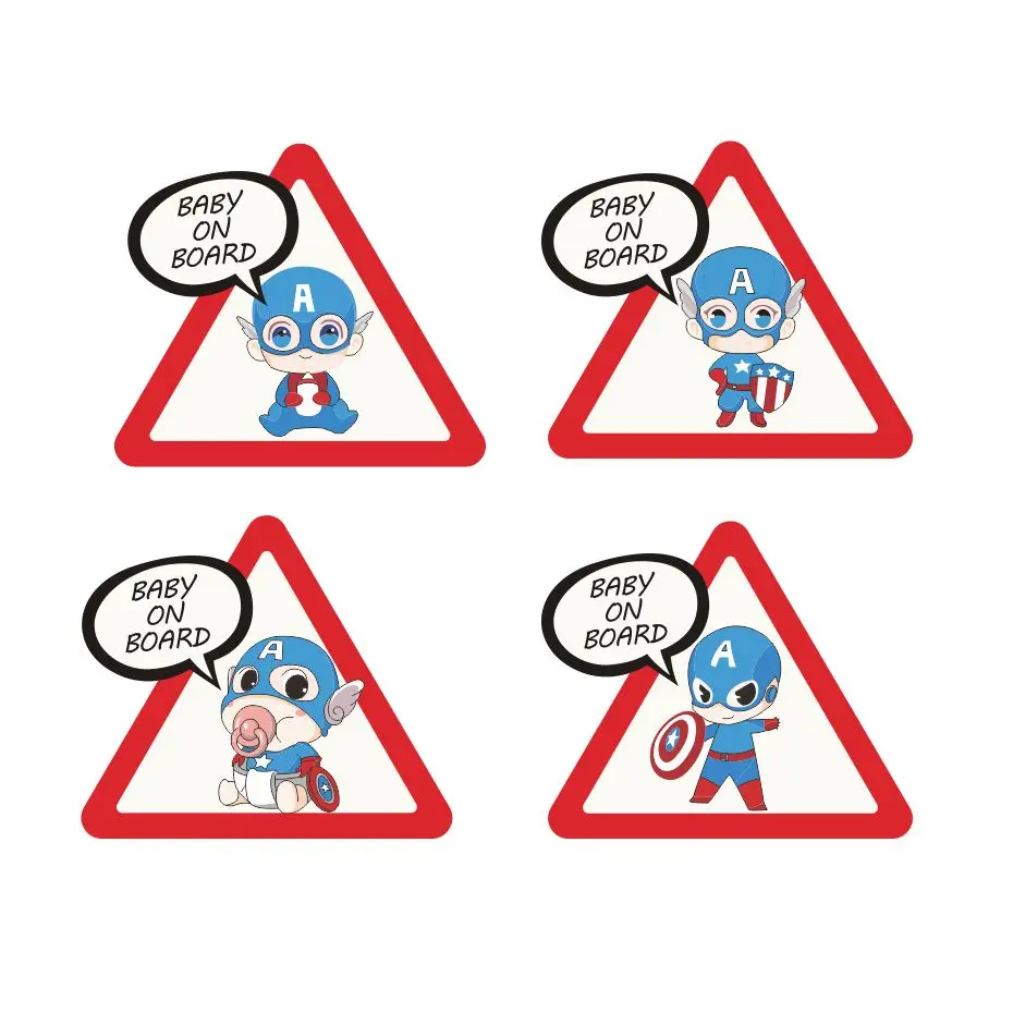 

Creative Carton Captain America design Super Hero Baby on Board Car Sticker Waterproof Sticker Removable Tail Warning Sign Decal