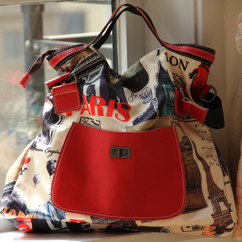 

women large handbags Oxford woven fabric casual punk shoulder bag large capacity with genuine leather messenger bags totes