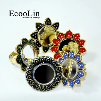

15Pcs New Design Women's Sunflower Flower Mirror Looking Glass Rings Women Creative Jewelry Wholesale Famale Ring LR4103