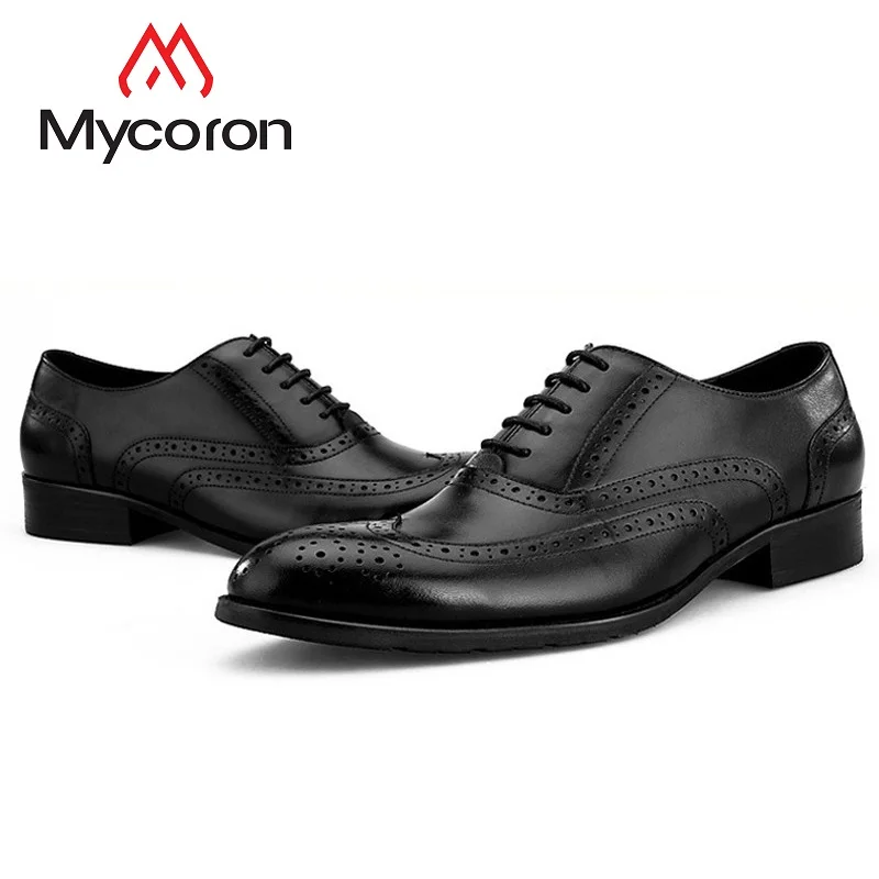 

MYCORON Fashion Brand Pointed Toe Men Dress Shoes Genuine Leather Boots Business Formal Oxford Wedding Shoes Chaussure Homme