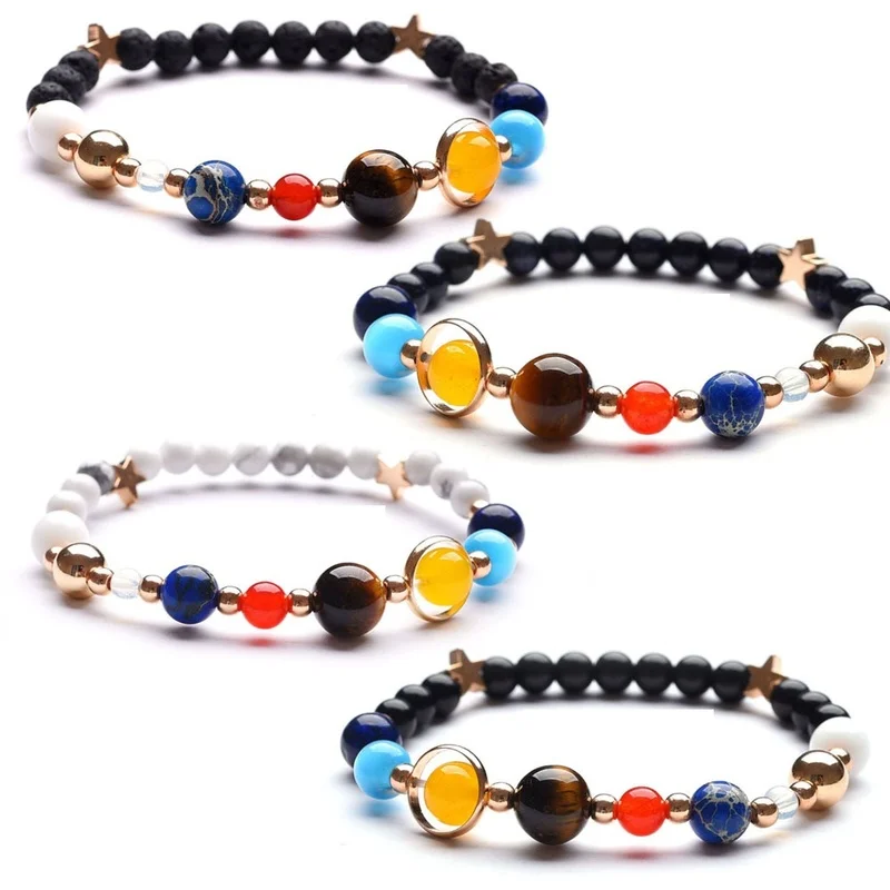 4 6 8 10mm Mixed Universe Galaxy the Eight Planets in Solar System Guardian Star Natural Stone Beads Bracelet BangleGift | Украшения и