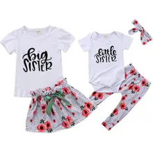 Детская одежда из хлопка для маленьких девочек, комбинезон, комбинезон, футболка с цветочным принтом, комплект одежды для девочек