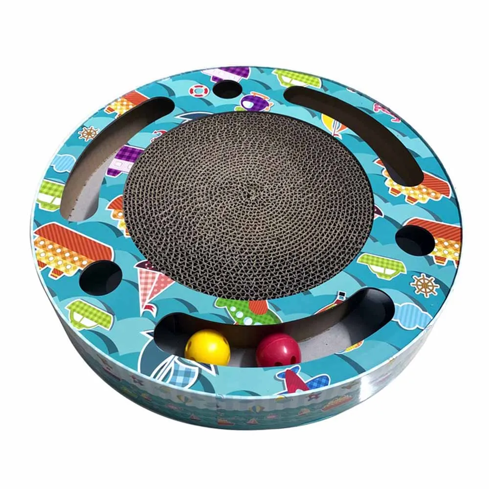 

Corrugated Paper Cat Scratching Board Box Cats Scratch Turntable Board Claw Toy with 2 Chase Balls