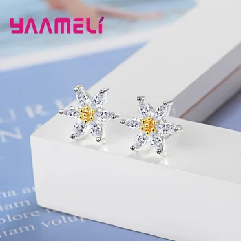 

Luxury Fashion Original 925 Sterling Silver Stud Earrings for Little Girl Student Women Gifts Flower CZ Crystal Handmade