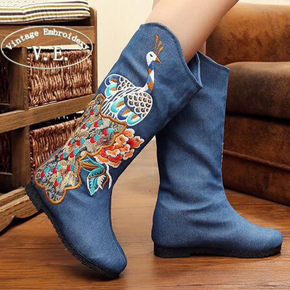 

Vintage Embroidery Boots Winter Women Retro style Old Peking Chinese Flower  Peacock Embroidered Boots botas mujer zapatos mujer
