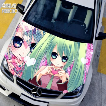 

Japanese Game Anime Hatsune Miku 3D Car Hood Engine Cover Sticker ACGN Paint Car Change Color Film waterproof Auto Decals