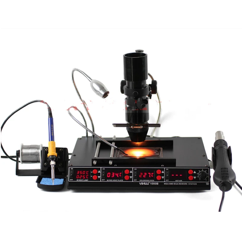 

IHUA 1000B 3 Functions in 1 Infrared Bga Soldering machine SMD Hot Air Gun+75W Soldering Irons+540W Preheating Station
