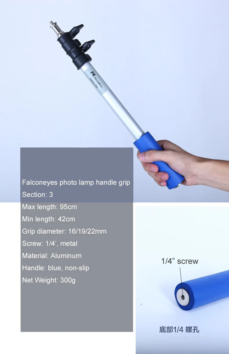 Falconeyes Aluminiowy pręt przedłużający 95 cm Uchwyt Grip 14 'śruba do zdjęcia Lampa LED Oświetlenie Studio Flash Speedlite Falconeyes Thanh nhôm mở rộng 95cm Tay cầm nắm vít 14 'cho đèn LED chiếu sáng Studio Đèn flash Speedlite