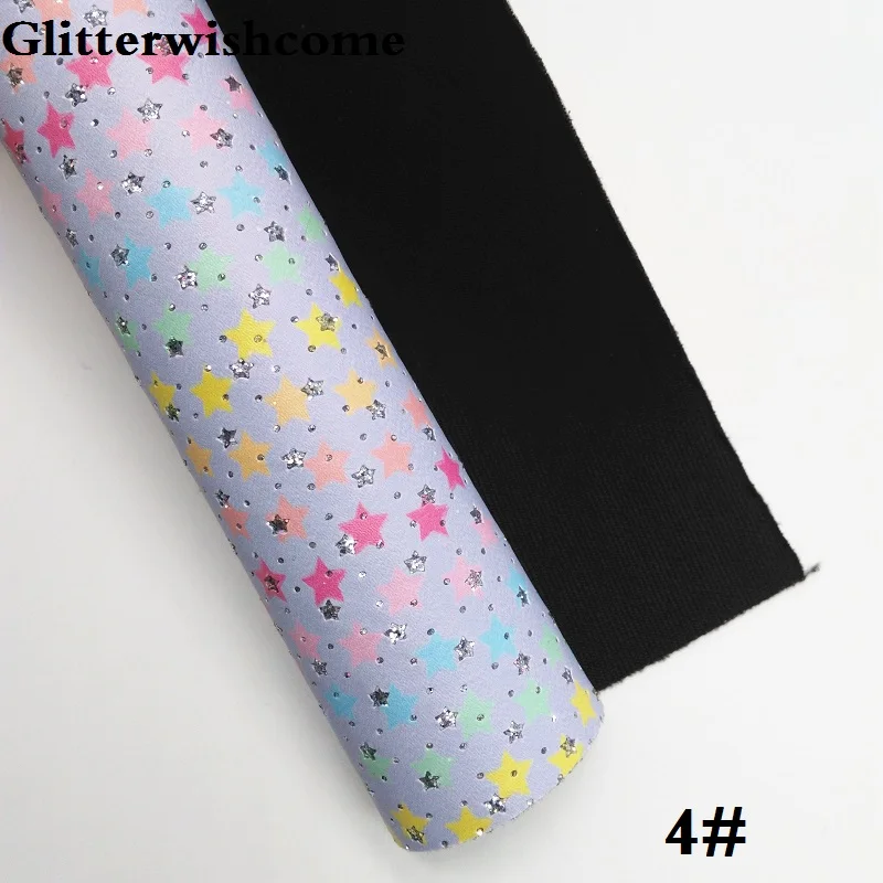 Glitterwishcome 21X29 см A4 размер винил для бантов напечатанные звезды блестящая кожа Fabirc искусственная кожа листы для бантов, GM267A - Цвет: 4