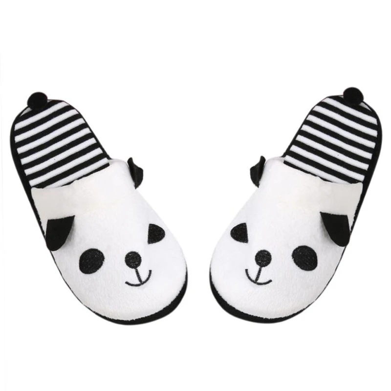

2018 New Fashion Slippers Winter Indoor Lovely Cartoon Panda Home Floor Soft Striped Printed Slippers Female Faux Fur Shoes