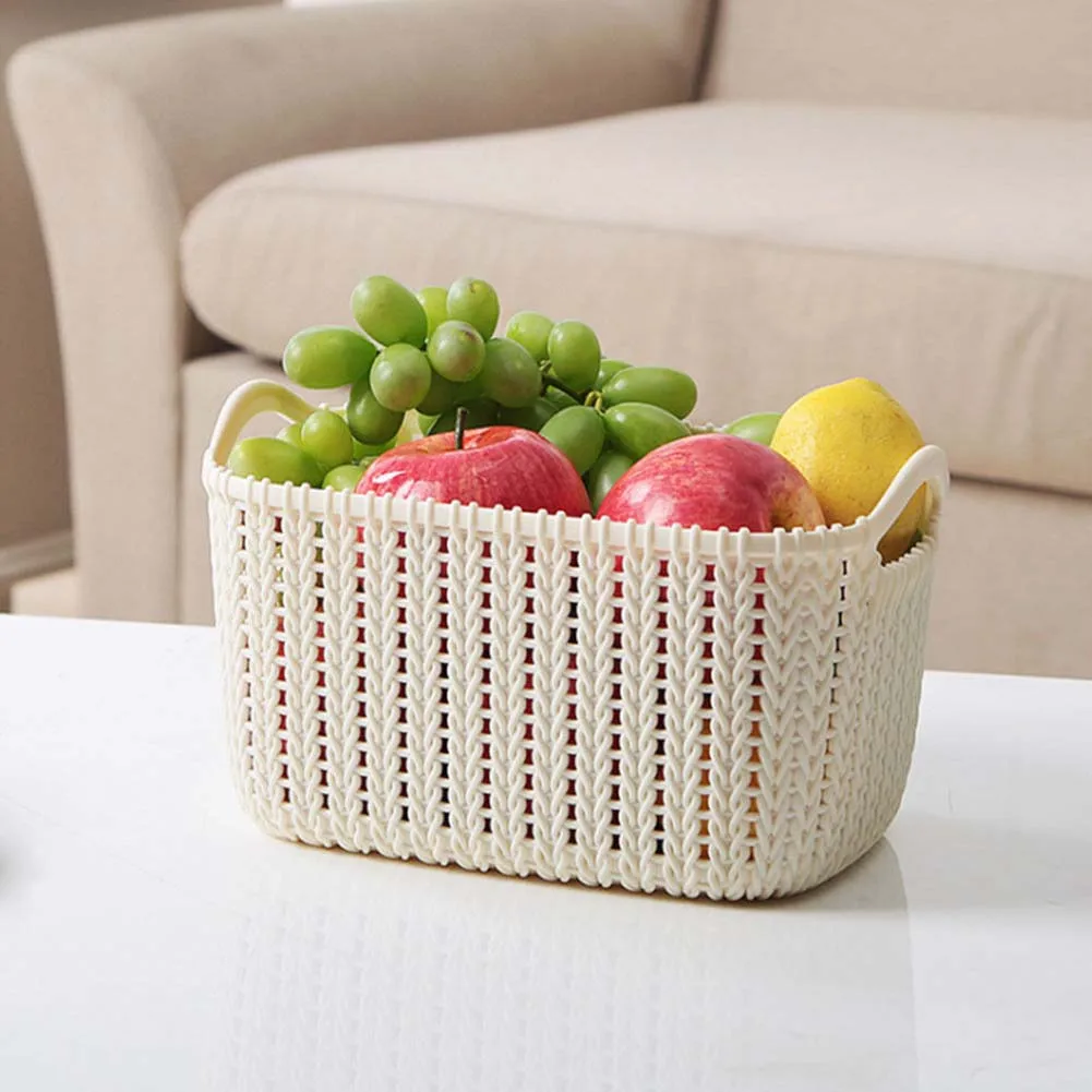

Storage Basket Box Case Imitation Rattan Desktop Hollow Plastic For Kitchen Bathroom UYT Shop