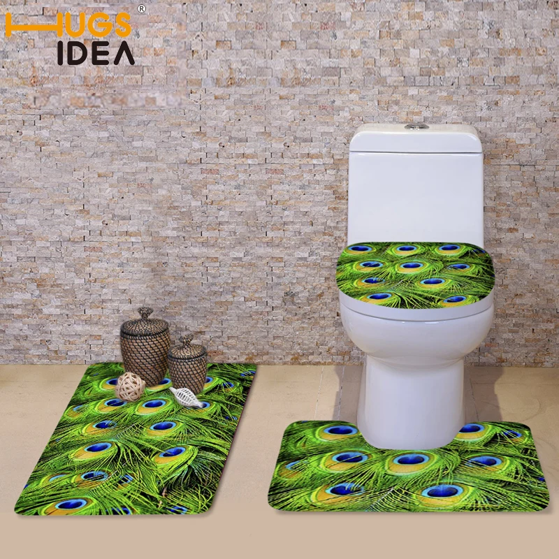 HUGSIDEA 3Pcs/set Peacock Fur Toilet Seat Covers Set Fashion Bathroom