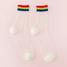 1 пара женских носков Радужный Harajuku короткие женские носки летние тонкие прозрачные шелковые дышащие Прочные Женские носки Meias