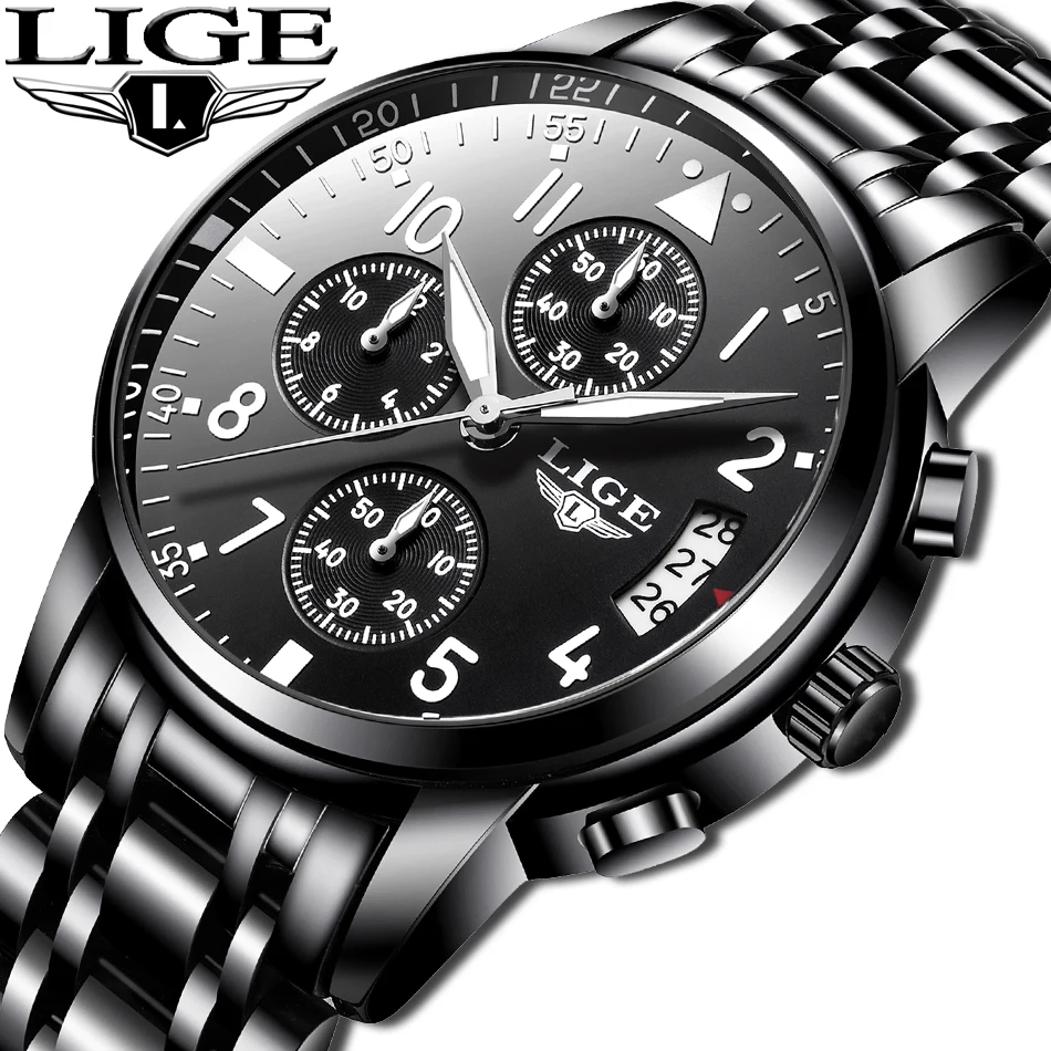

LIGE Men Watch Waterproof Date Calendar Analogue Wristwatches Mens Business Casual Quartz Watches For Man Clock Reloj Hombre