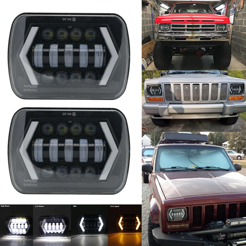 55 Вт 7x6 ''5X7" светодиодный фонарь Halo DRL для 86-95 Jeep Wrangler YJ 84-01 Cherokee XJ angel eyes DRL H4 светодиодный квадратный фонарь