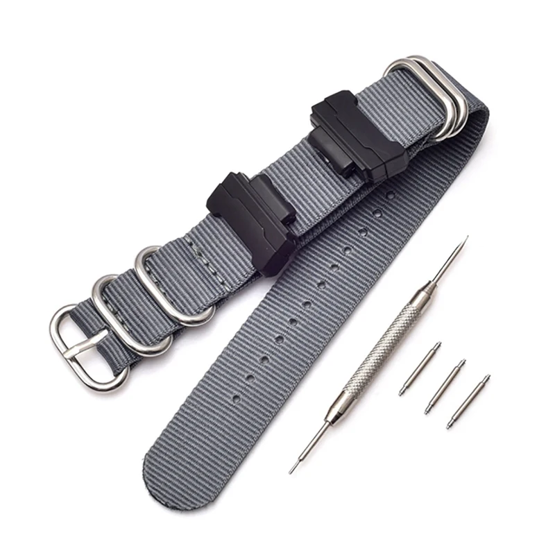 Ремешок для часов набор инструментов на резинках комплект нейлоновые наручные часы полосы толстые булавки с пряжкой конвертер замена аксессуары для Casio - Цвет: gray