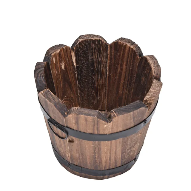 Hot 1PC Small Wooden Ornamental Rustic Small Barrel Primaries Flower Pot Flower Basket Flower Bowyer For Wedding Home Decoration