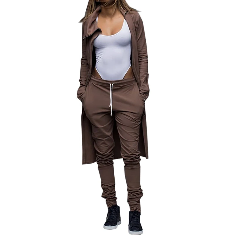 2 Piece Set Women Irregular Coffee Wind Coat And Pants Suits Slim