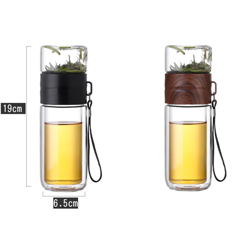 350ml Double Walled Glass Tea Cup with Tea Infuser Business Commercial Water Bottle for Water Portable Bottles for Man Travel