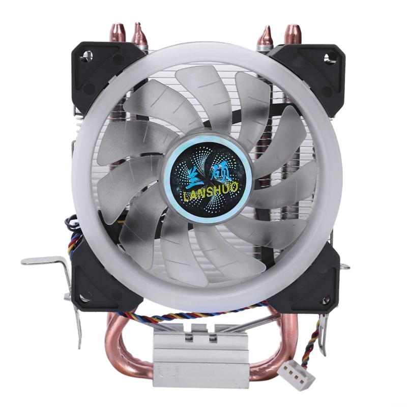 

Lanshuo Led Pure Copper 2 Heat Pipe For 1366 1155 775 Intel/Amd Multi-Platform Cpu Radiator 4 Wire With Light(Five Colors)