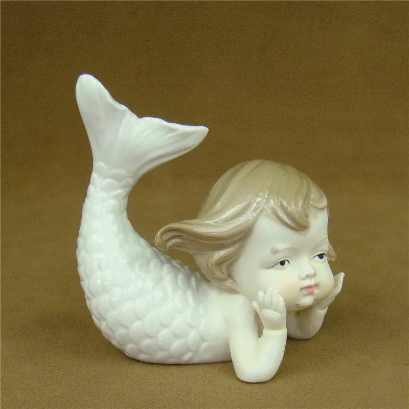 

Porcelain Little Mermaid Sculpture Handmade Ceramics Sea-maiden Statuette Fairytale Decor Art and Craft Adornment Accessories