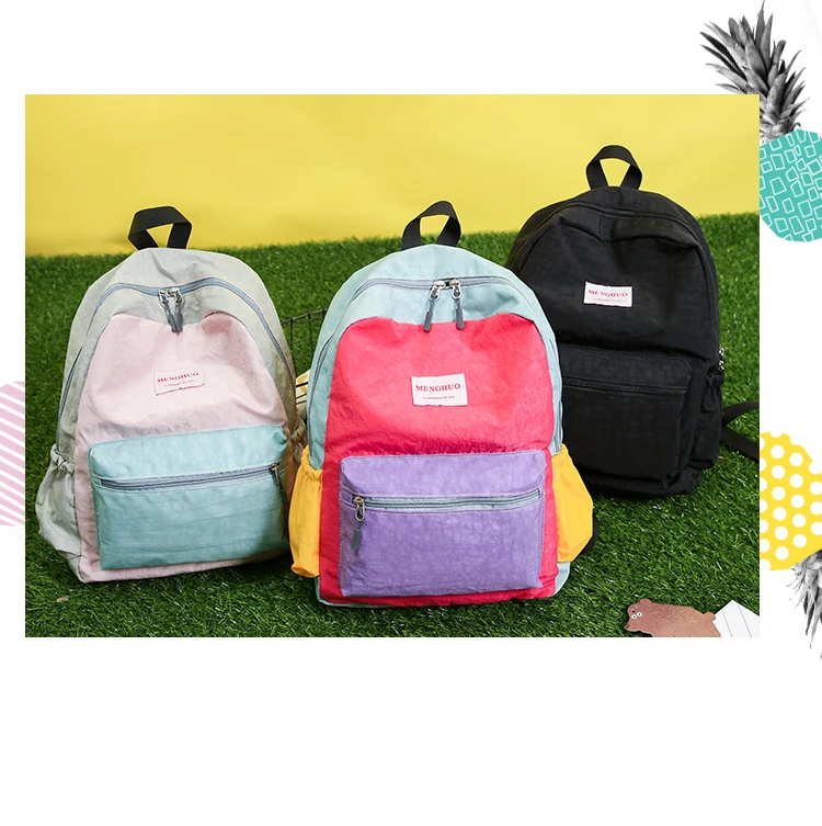 Menghuo Brand 2017 Women Preppy Macarons Panelled Waterproof Nylon Backpack Rucksack Ladies Fashion Shopping Travel Bags Mochila (2)