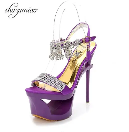online Mulheres Novas Sandálias de Verão, elegante Trimestre Maré Mesa À Prova D Água, Super saltos Altos, 15 cm Alta Boate Sexy Sapatos de Diamante