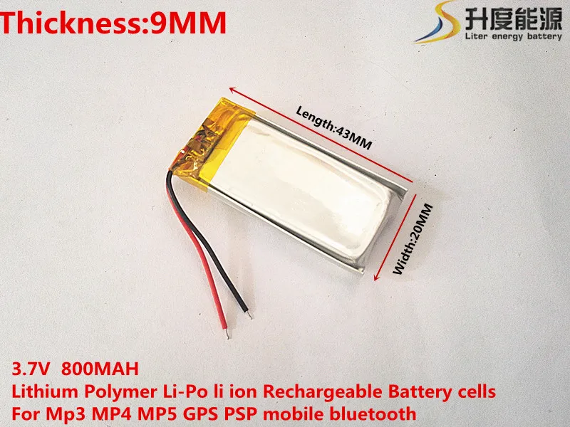 

best battery brand 3.7 V polymer lithium battery 902043 MP3 MP4 MP5 GPS 800MAH wireless earphone