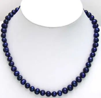 

Beautiful High luster Dark Blue 7-8mm freshwater Pearl necklace -5450 whole sale and retail Free shipping