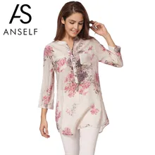 ANSELF 5XL Autumn Women Vintage Floral Printed Blouse Elegant 3/4 Sleeve Plus Size Women Casual Blouses Long Shirt Tops Blusas