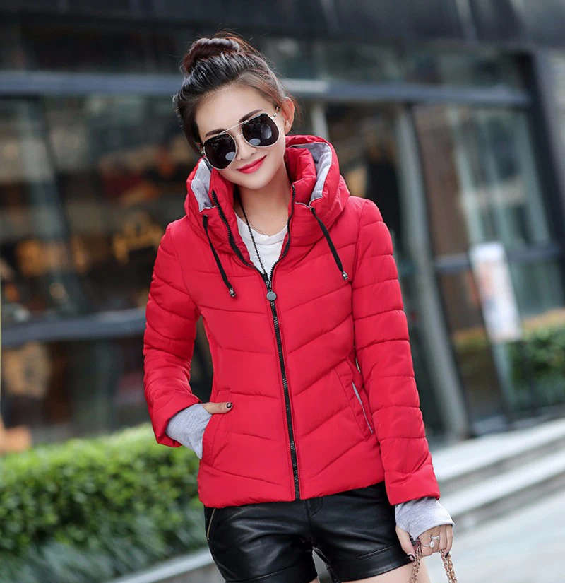 2019 hooded women winter jacket short cotton padded womens coat autumn casaco feminino inverno solid color parka stand collar
