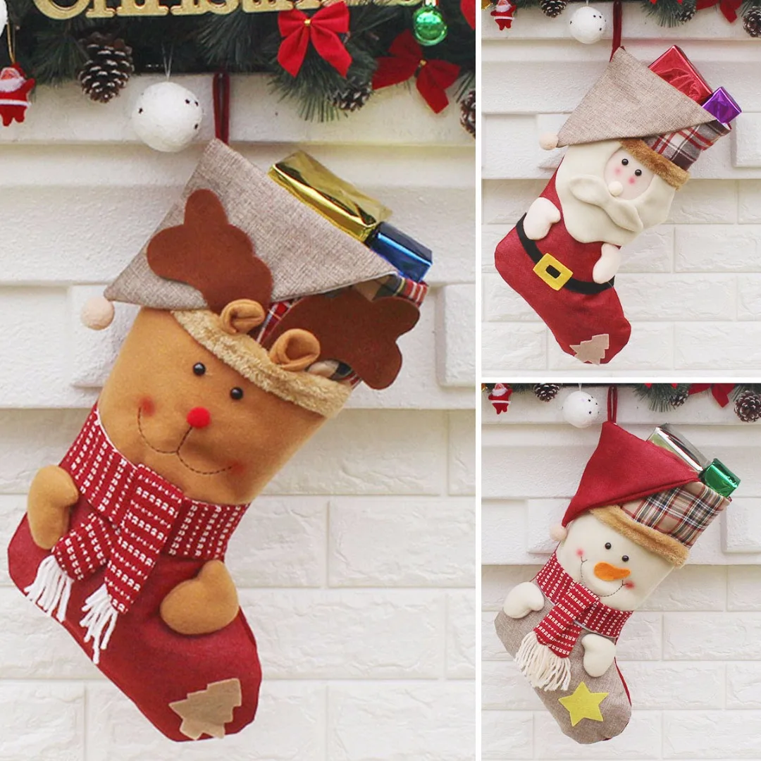 

Cute Christmas Stocking Holder Socks Xmas Home Party Hanging Decor Candy Gift 3 Styles