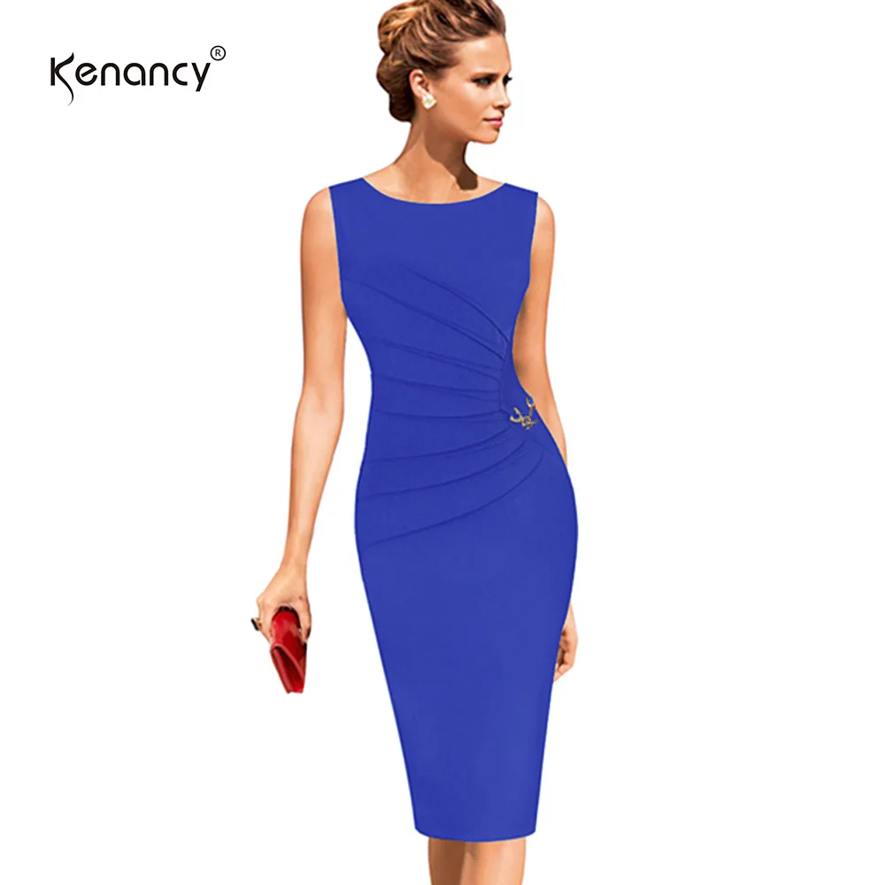 Kenancy 4XL размера плюс элегантное платье-карандаш с металлической отделкой, женские вечерние и рабочие однотонные облегающие платья без рукавов