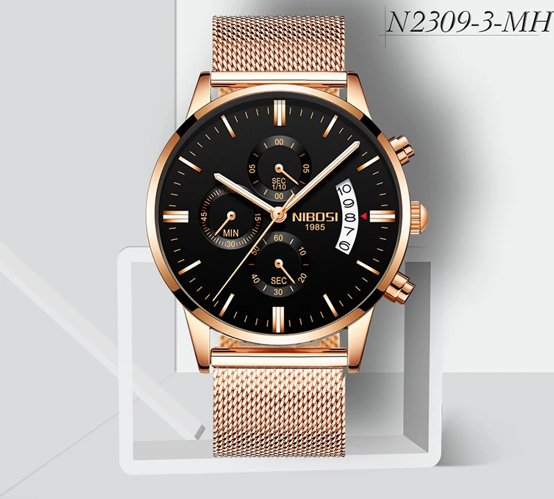Montre Homme Marque De Luxe NIBOSI Top Brand Luxury Watches Men fashion Watch 2018 Mesh Band Chronograph Gold And Black Relogios (9)