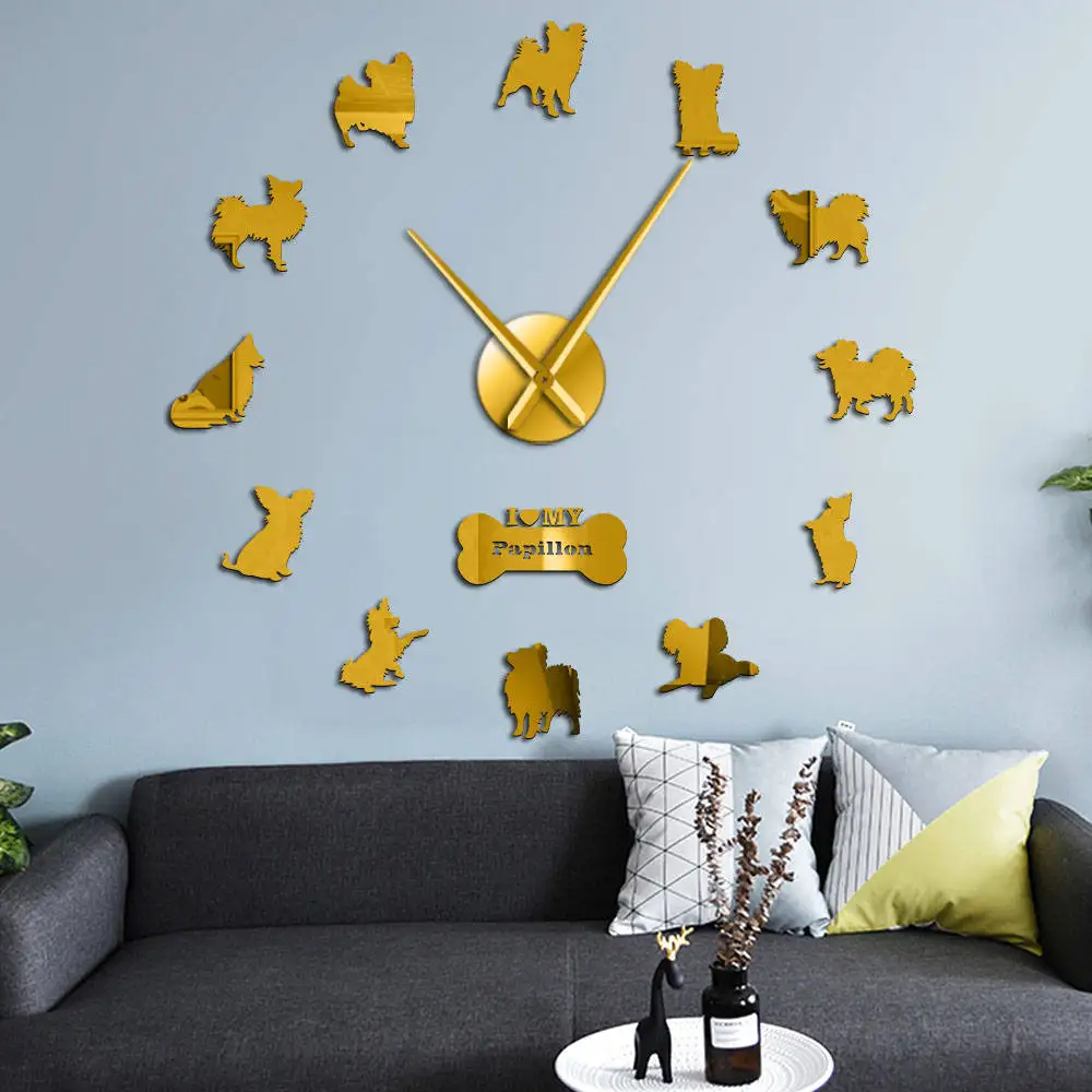 Papillon Настенный декор для портретов собак DIY настенные часы фигурка собаки 3D