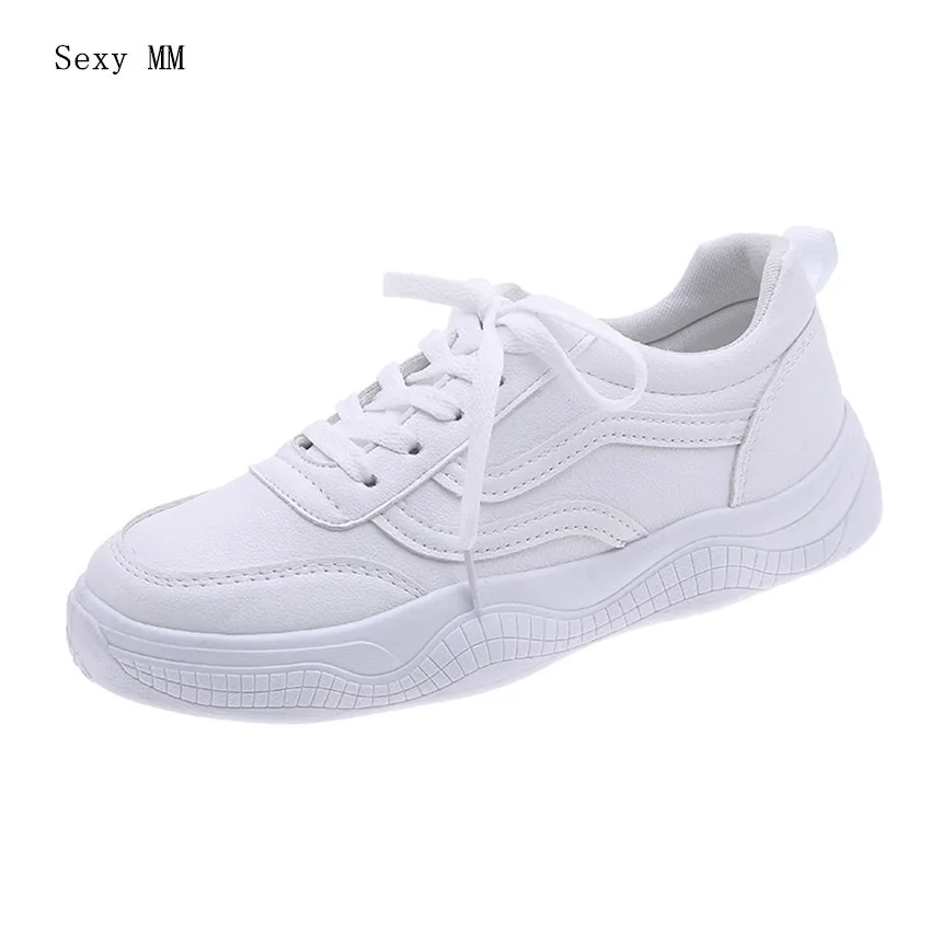

PU Leather Flats Women Trainers Breathable Lace-Up Shoes Woman Casual Skate Walking Flat Shoes Zapatillas Mujer