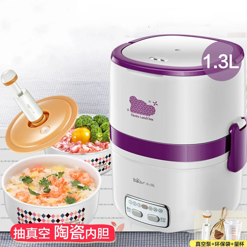 

Portable 2 Layer Electric Lunch Box Ceramic Porcelain Bowl Reservation Timing Mini Rice Cooker Mini Multi Cooker for Home Office