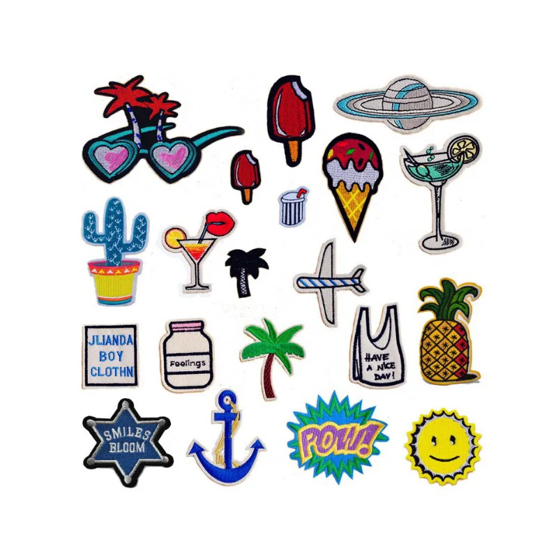 

Cool Sunglass Ice cream Drink Cactus Anchor Patches Iron On Or Sew Fabric Sticker For Clothes Badge Embroidered Appliques DIY