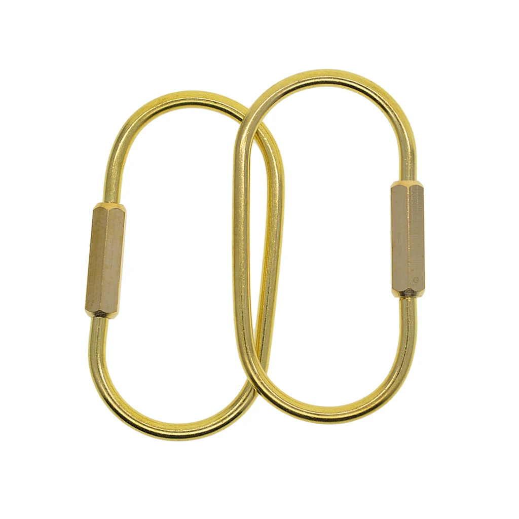 2Pc Durable Brass Screw Lock Key Chain Ring Hanging Ring Oval Shape