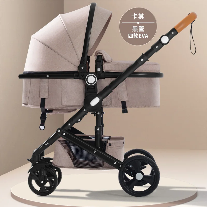 Высокая Ландшафтная детская коляска может сидеть откидываясь складной светильник двусторонний четырехколесный амортизатор детская коляска - Цвет: khaki