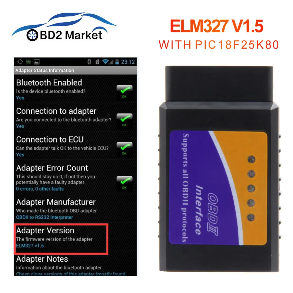 Elm 327 V1.5 Bluetooth OBD2 инструменту диагностики с PIC18F25K80 автомобиль для телефона Android PK