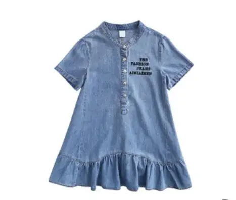 

2019 summer new clothes Girls dress big children's style denim skirt Korean fashion thin section princess dress for kids km1569