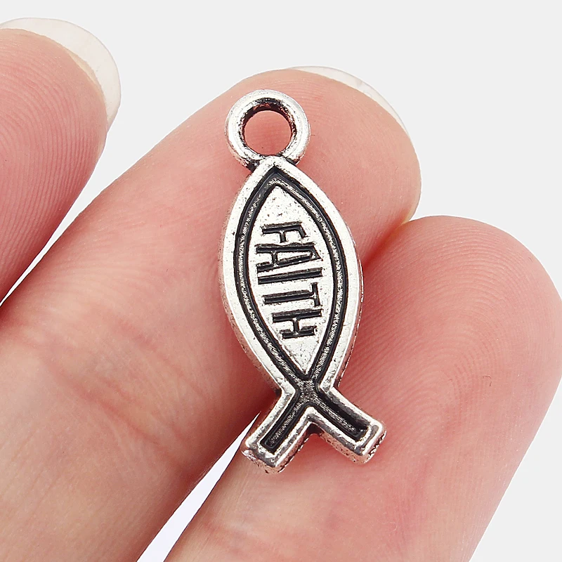 

30Pcs Antique Silver Faith Ichthus Jesus Fish Charms Pendants Christian For Jewelry Making 19x9mm