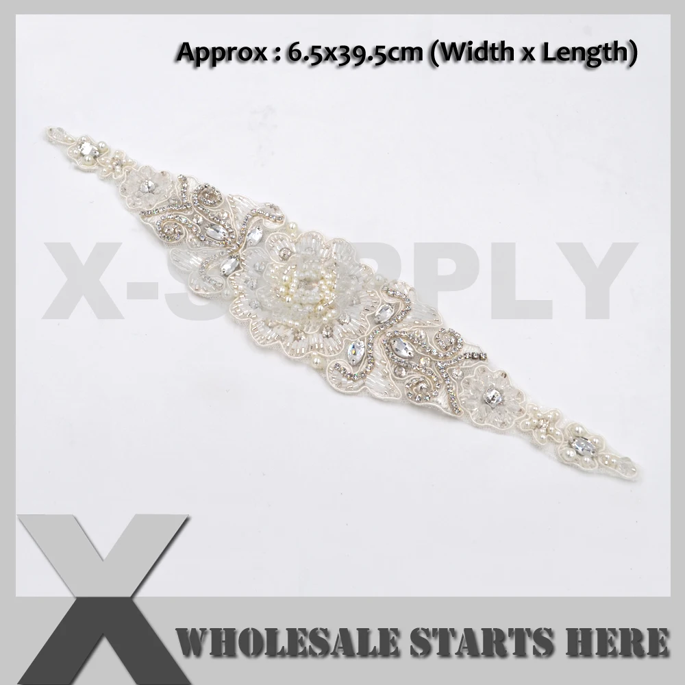 

New Arrivals Flower White Bridal Pearl Rhinestone Applique for Sash,Bridal Dress Decostaion, X1-RAT2440