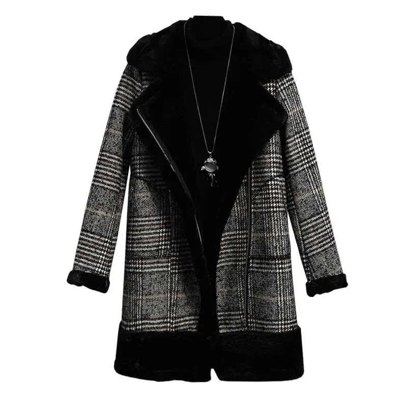 

OKXGNZ Coat Woman Plaid Female Jacket 2018 Wool Coat Winter Coat Women One Button Pocket Wool Blend Cape Coat Tweed Outwear Top