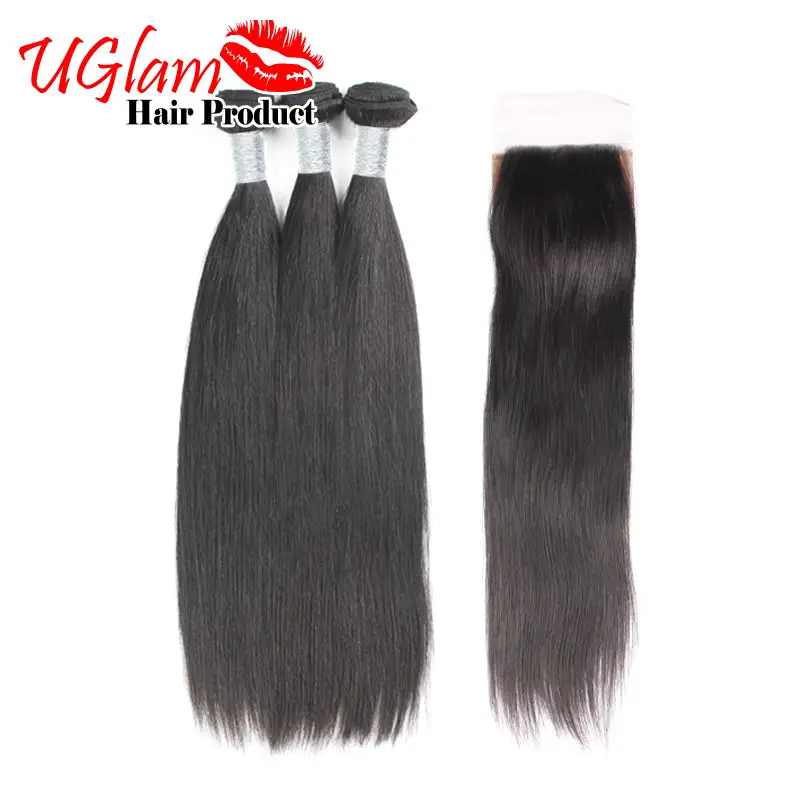 

Free shipping Brazilian Straight 3 PCS With a Silk Base Closure Brazilian Virgin Hair With Closure Brazilian hair weave bundles